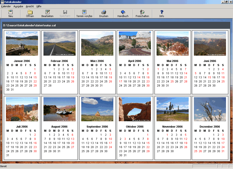 Screenshot vom Programm: SoftwareNetz Fotokalender